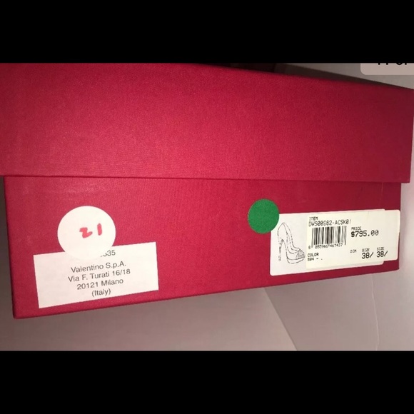 Valentino Studded Gold Toe Cap Pump Red Suede - Picture 6 of 8